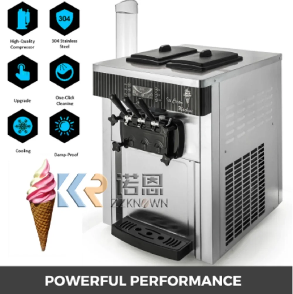 

Soft Ice Cream Machine Electric LED Screen Commercial Sweet Ice Cream Cone Maker 20-28L/H 2200w