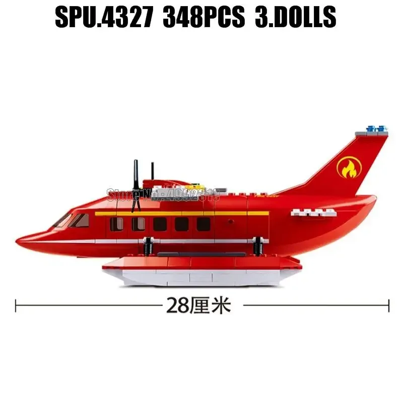 0629 348pcs Urban Fire Rescue Firefighting Aquatic Control Aircraft Plane Boy Building Block Toy