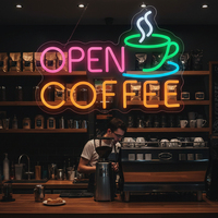 Coffee Neon Sign Open Coffee Sign with 3D Coffee Cup Design, Perfect Wall Decor to Boost Vibe for Cafe, Coffee Shop & Bar Gifts