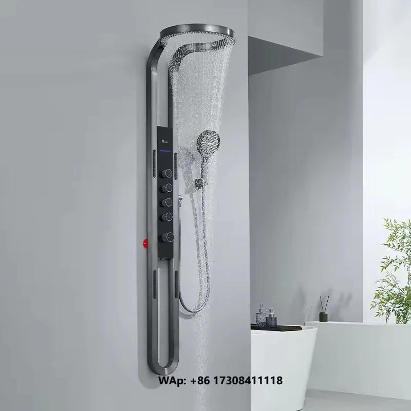 Gray Digital Multifunctional Shower Panel Column Smart Wall Mounted Bathroom Waterfall Shower Set System