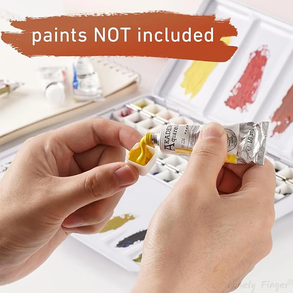 صندوق قصدير معدني بألوان مائية مع 52 نصف مقالي فارغة وصينية رسم خلط قابلة للطي - لوحة ألوان مائية محمولة للسفر #4