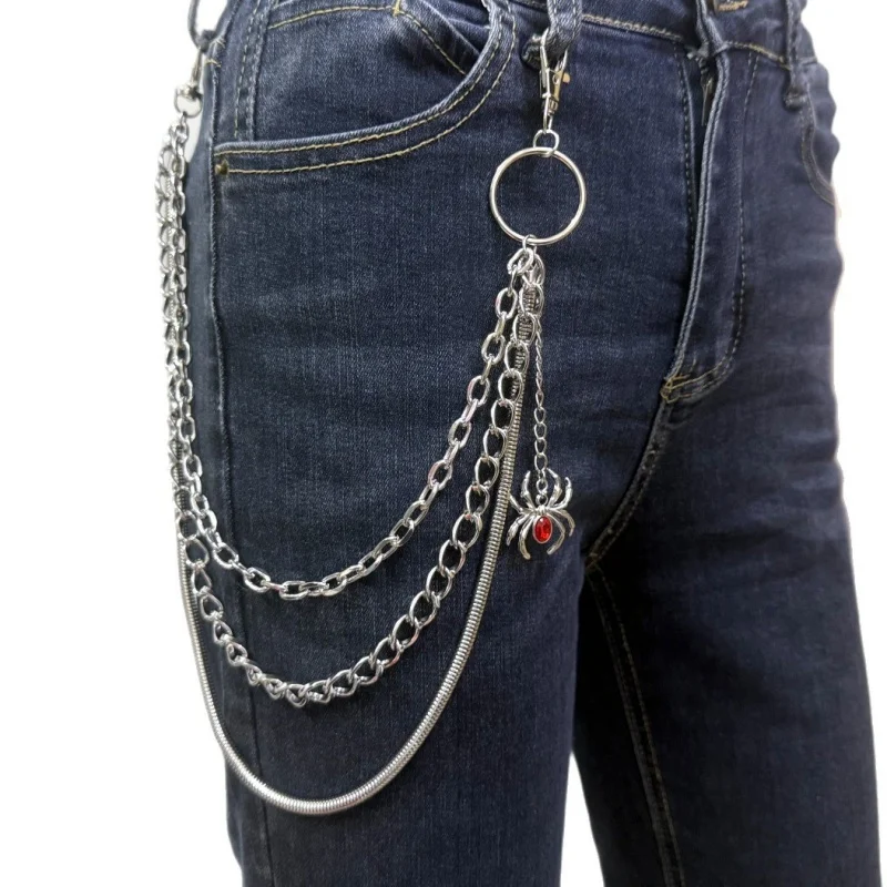 

Модный металлический трехслойный ремень-цепочка для джинсов в стиле панк с красными стразами и пауком, украшение для джинсов на Хэллоуин