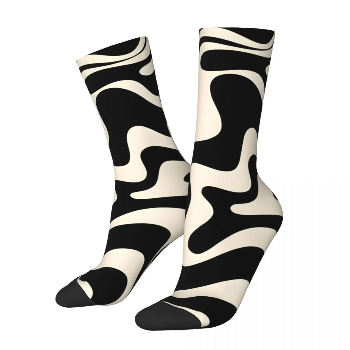 Vintage Liquid Swirl Abstract Pattern In Black And Almond Cream Men's compression Socks Unisex Harajuku Seamless Crew Sock