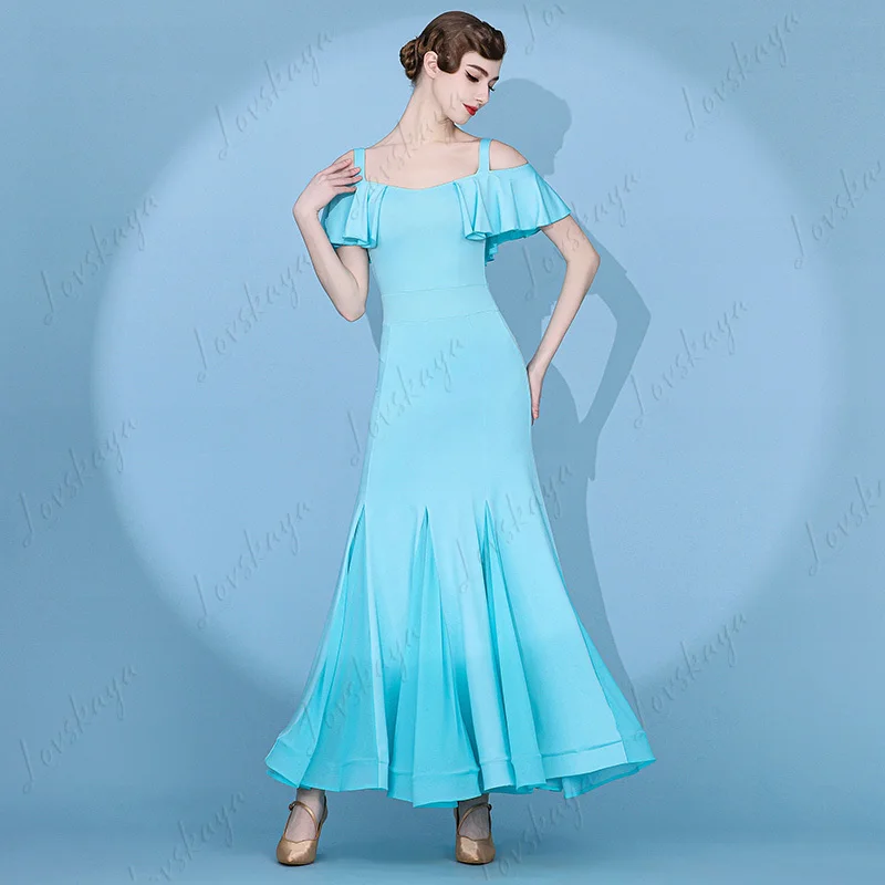 Nieuwe stijl uitlopende moderne dansjurk, oefenoutfit met korte mouwen voor stijldansen, verkrijgbaar in drie kleuren.