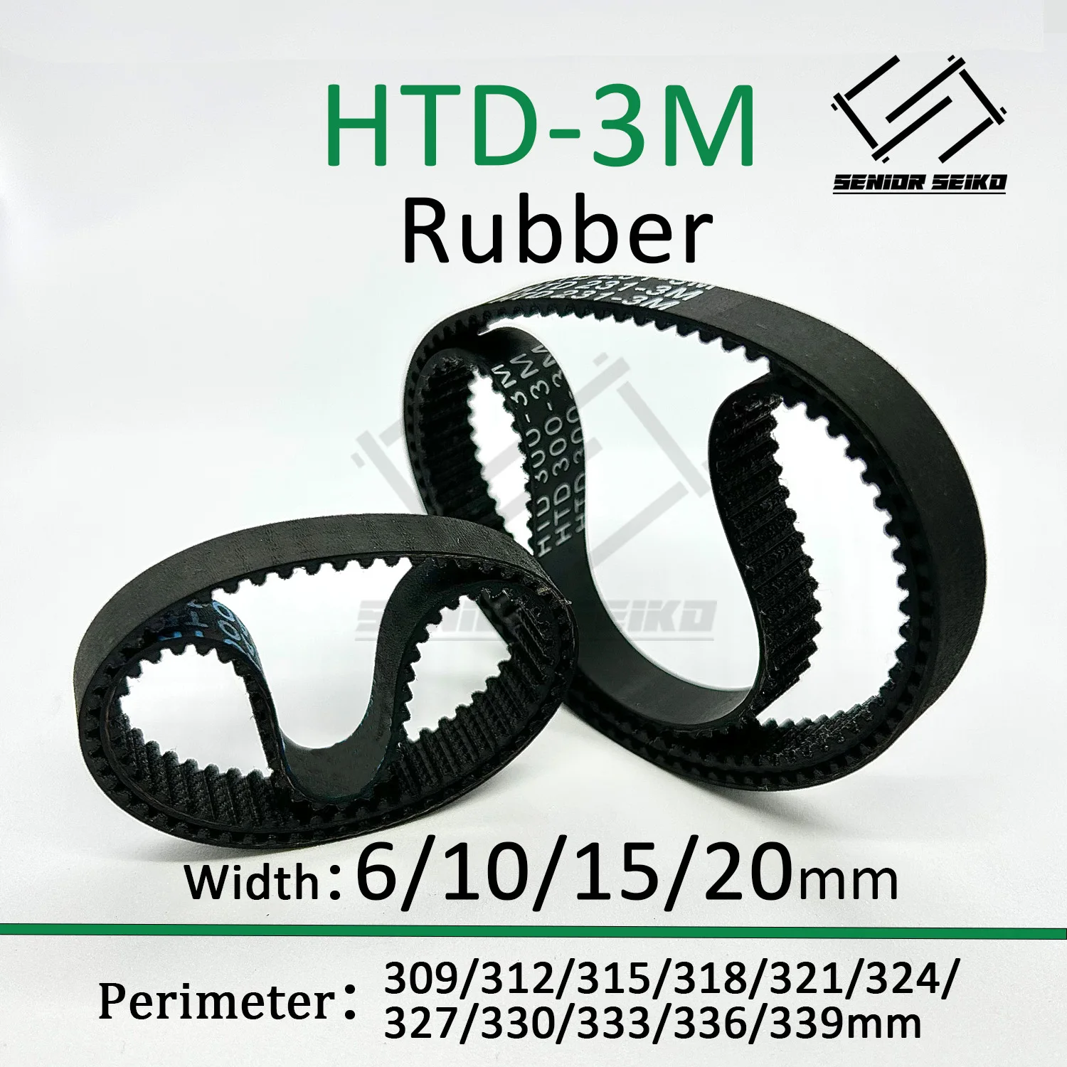 3M HTD Timing Belt Length 309/312/315/318/321/324/327/330/333/336/339mm Width 6/10/15/20mm HTD3M Closed Synchronous Belts