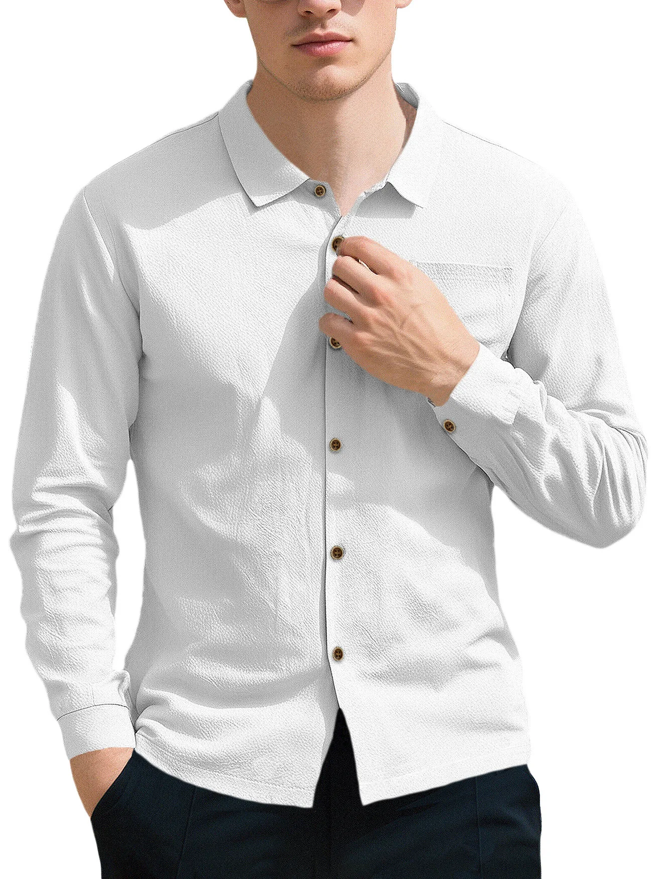 

2025 Autumn New Fashion Men's Solid Color Linen Turn-down Collar Long Sleeve Casual Trendy Shirts Male Simple Basic Clothes Tops