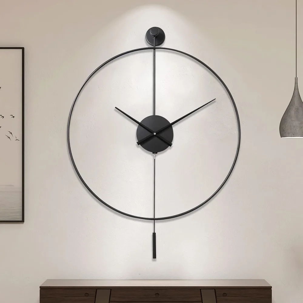 

Classical Large Decorative Wall Clock with Pendulum, Modern Non-Ticking Silent Metal Wall Clocks for Living Room, Bedroom