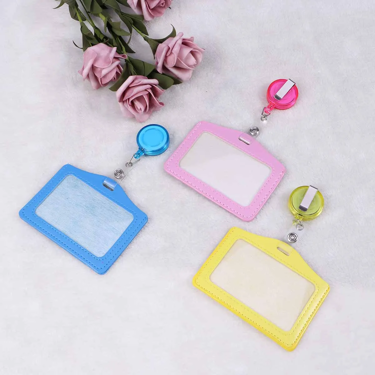

8pcs Pu Id Badge Holder Pass Case With Clear Window Business Cards Id Protection For Office School Use