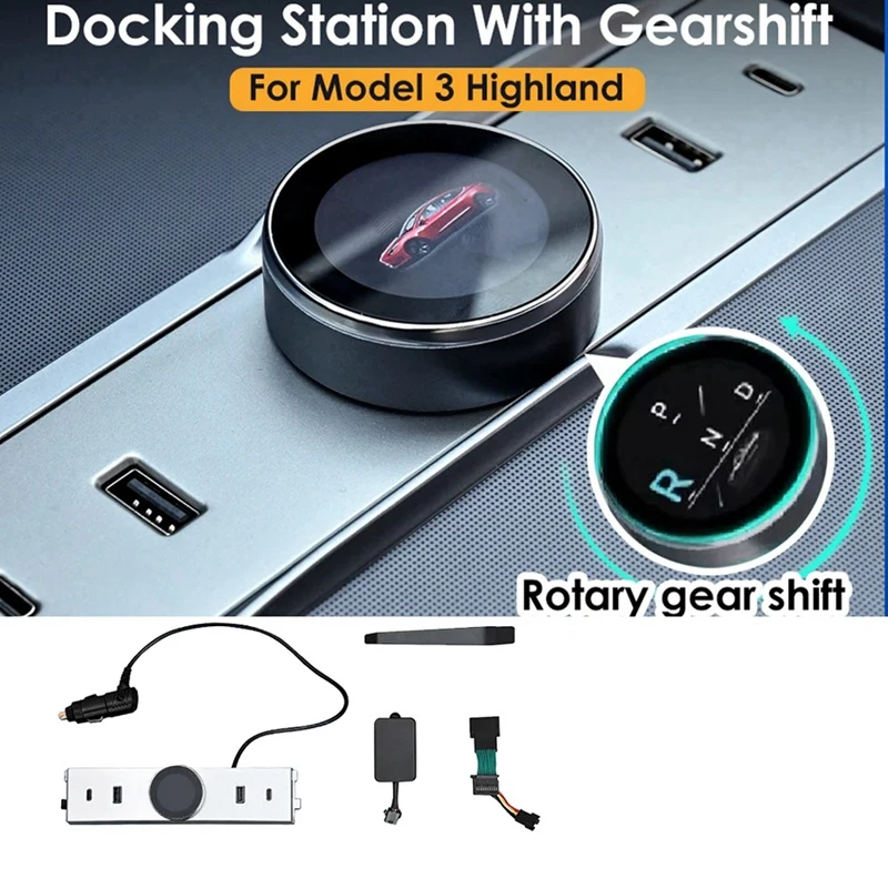 

For Tesla Model 3 Highland Car LCD Gear Shift Button Control Docking Station USB Type-C Port 2 In 1 Shift Knob & Charge Parts