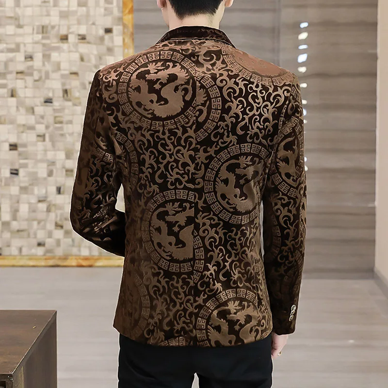 2024 New Mens golden velvet boutique fashion handsome casual hot gold trend autumn and winter suit coat with men small suit coat