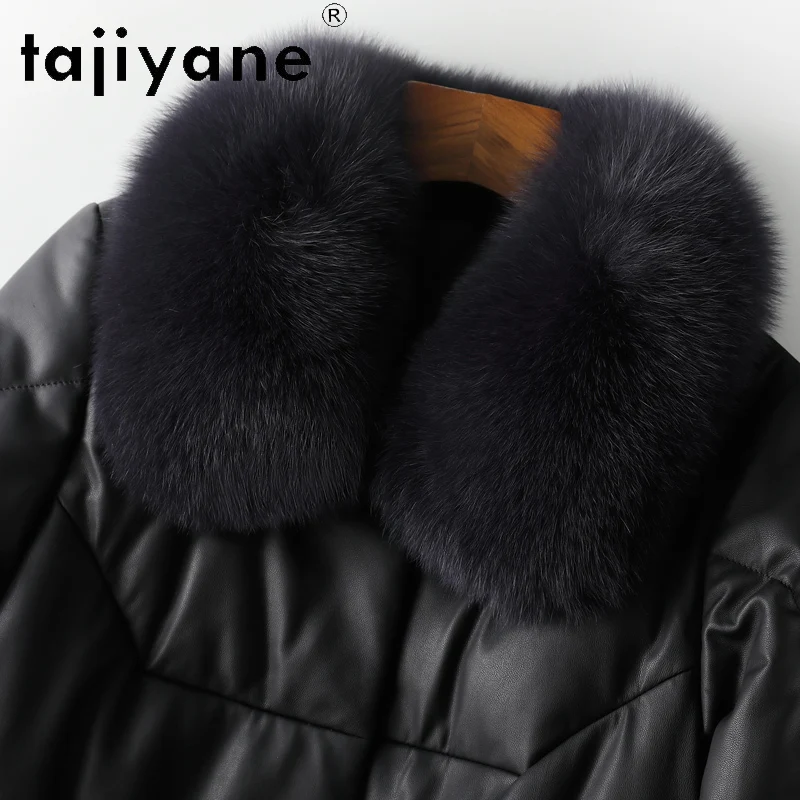 TAJIYANE 100% جلد الغنم بطة أسفل معطف المرأة قسط سترة جلدية حقيقية الثعلب الفراء طوق معاطف 2025 الشتاء ملابس حريمي 신상ААУটার #4
