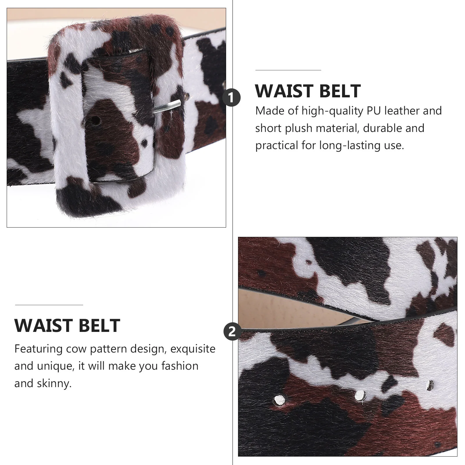 Belt Waist Women Faux Wristband Adjustable Cow Printing Short Plush Lady Cinch PU Women's Belts