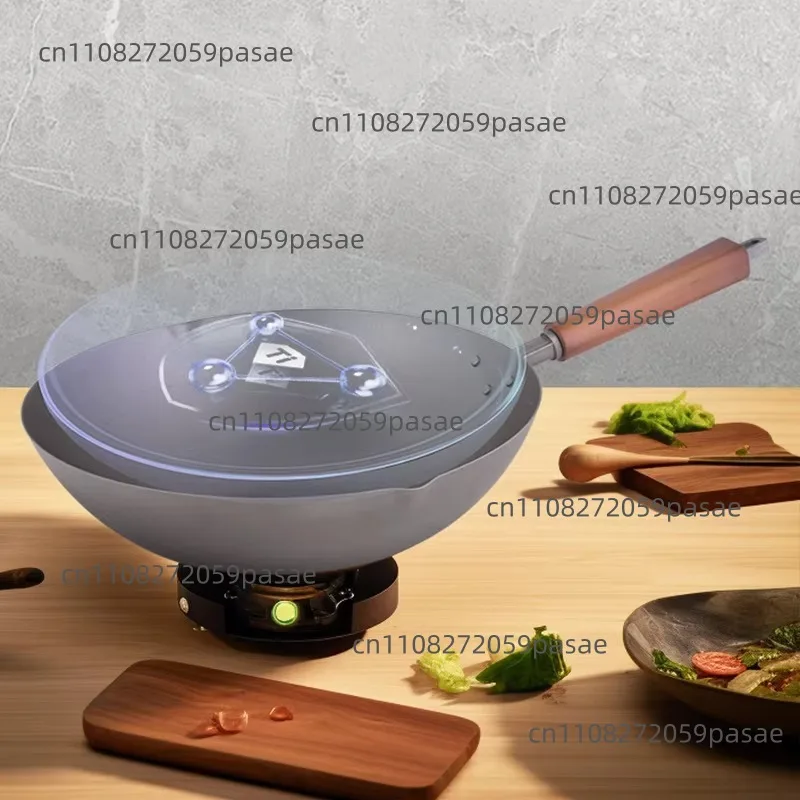 Ultra Lightweight Fluorine Free Non Stick Pure Titanium Wok Cooking Pot Set With Wooden Lid for Gas Stove Home Kitchen Use