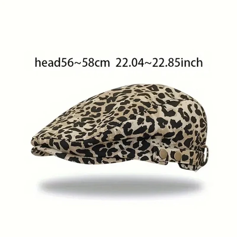 Retro Leopard Print Flat Hat, Adjustable Button Newsboy Beret, Leopard Print Hat Street Fashion Accessory, Versatile