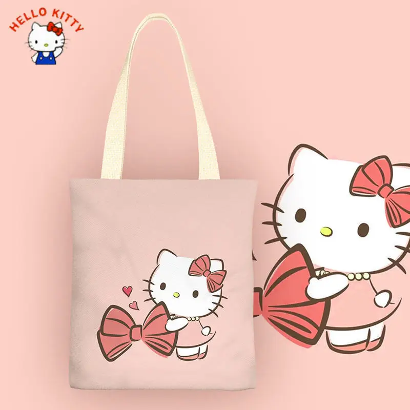 Kawaii Hello Kitty Anime Peripheral Cartoon Cute Single Shoulder Bag Shopping Bag Book Storage Bag Girl Accessory Holiday Gift