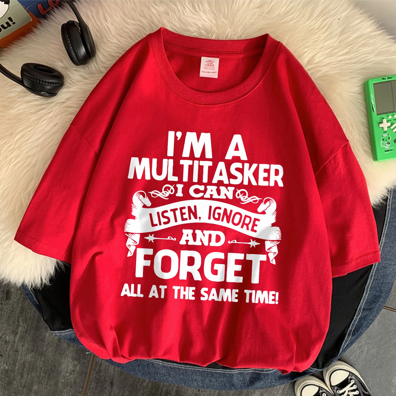 I'M A Multitasker Cotton Womens T-Shirts Letter Printing Tops O-Neck Soft Oversize Short Sleeve Tees Summer Casual Woman Clothes