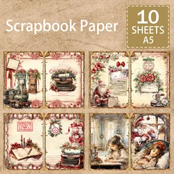 10 Sheets A5 Size Christmas Santa Presents A Girl With A Crystal Ball Background Vintage Grunge Journal Planning Scrapbooking