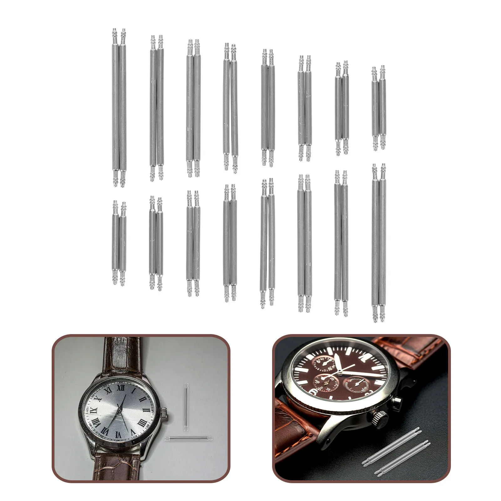 16Pairs Watch Band Pins Stainless Steel Heavy Duty Spring Bars Assorted Sizes Wristwatch Strap Repair Replacement