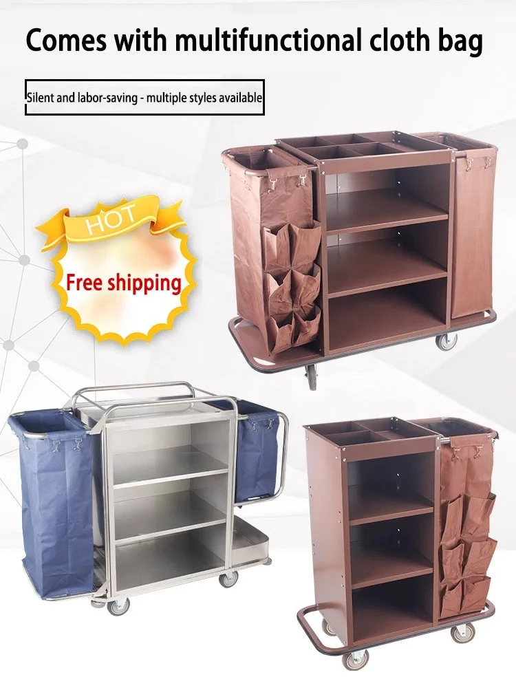 Luxury hotel stainless steel multifunctional linen cart guest room cleaning cart trolley