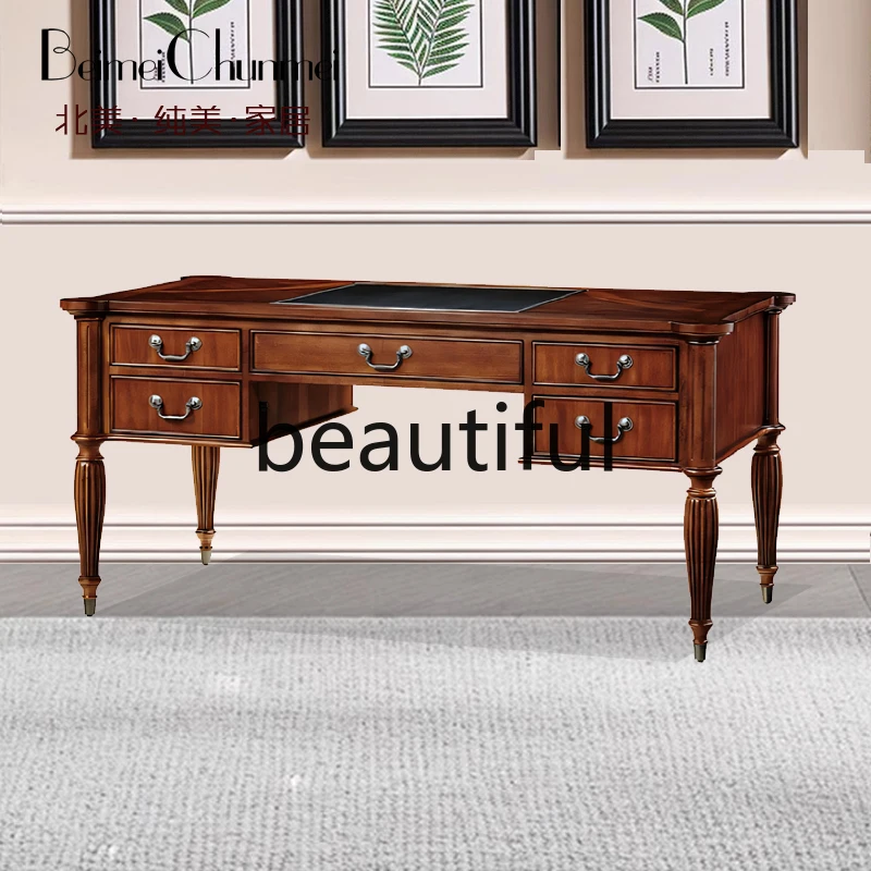 Traditional American classic desk all solid wood 1.6 meters brown writing desk study home computer desk