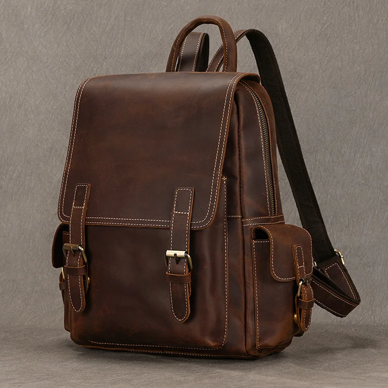 

High Qaulity Genuine Leather Backpack Travelling Men's Retro Fashion 14 Inch Laptop Bagpack Daypack Schoolbag Men Women Gift Bag