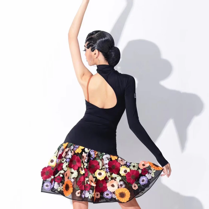 2024 New Latin Dance Competition Clothing For Women Sexy Single Sleeved Split Skirts Suit Chacha Rumba Tango Latin Stage Dress