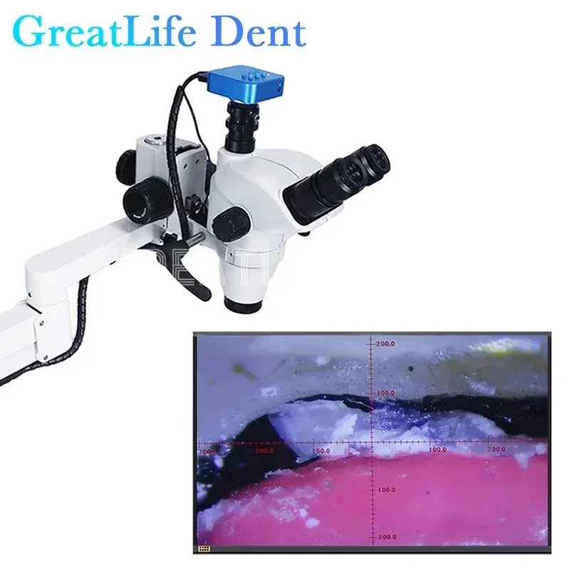 GreatLife Dent 3.35-22.5X Oral Dental Chair Endodontic Surgical Microscope Camera Continuous Zoom 16 Million Pixel With Cart