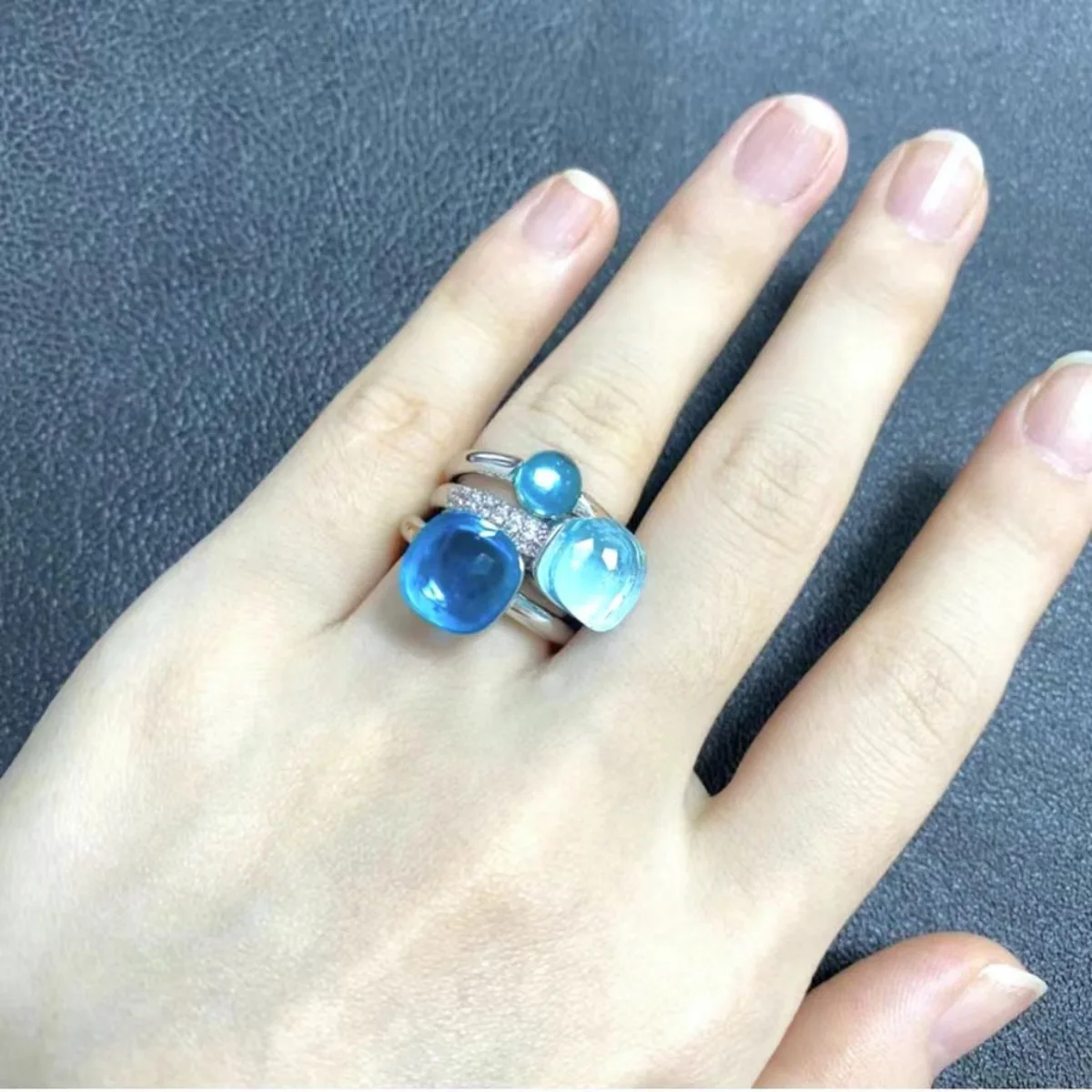 3Pcs/Set Classic Ring Set Women Stacked Mix Color Crystal Ring Candy Ring Blue Topaz Aquamarine Turquoise Stacking Ring Set