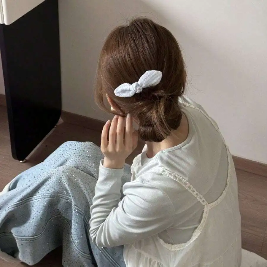 

White Bow Hair Clip For Women Korean Style Hair Accessory