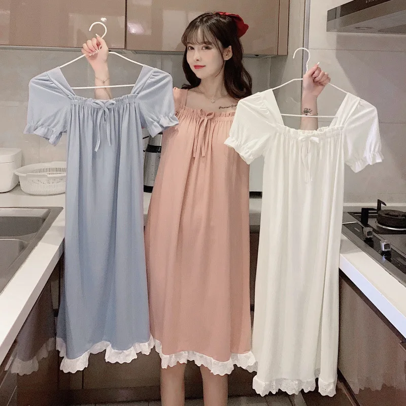 Women\'s New Nightgown Maternity Nightgown Princess Style Sweet Pajamas Summer Thin Section Lace Lace Nightgown Female Home Wear