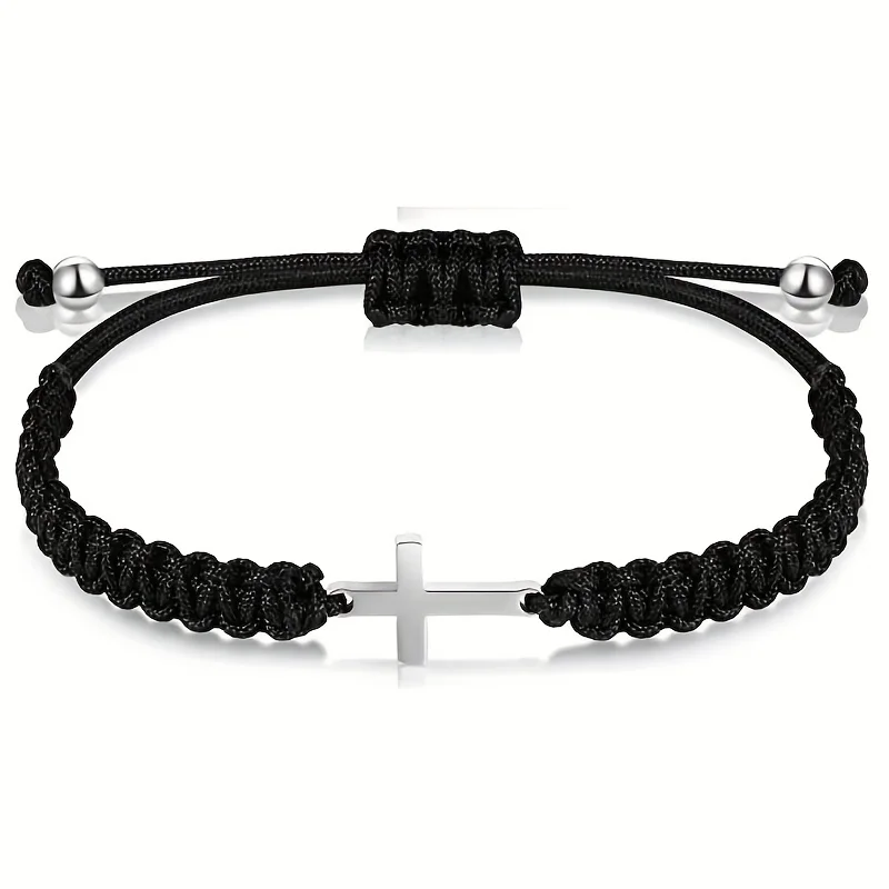 Classic Simple Hand Woven Cross Pendant Bracelet Stainless Steel Multifunctional Bracelet Casual Ramadhan Festival Bracelet