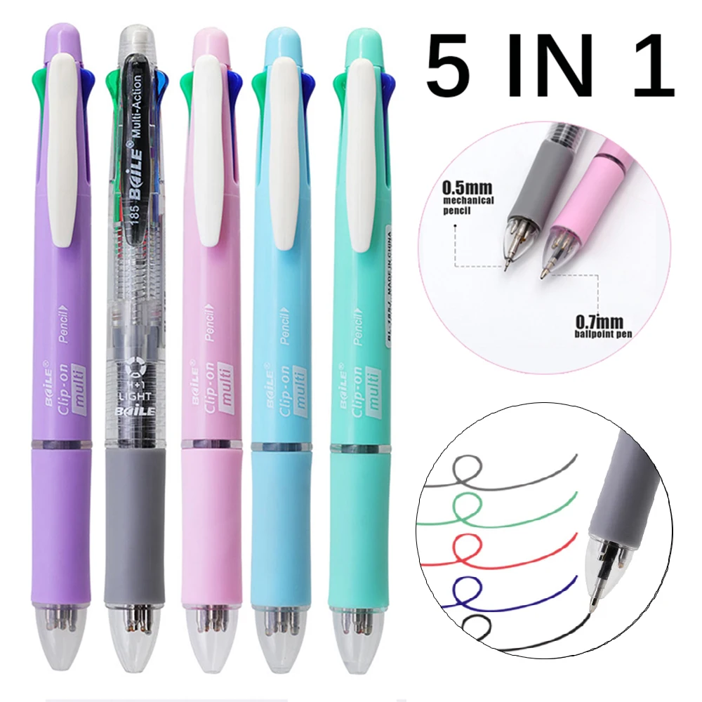 

5 шт./компл., высококачественные многофункциональные разноцветные шариковые ручки 5 в 1, набор с карандашом, принадлежности для письма и маркировки