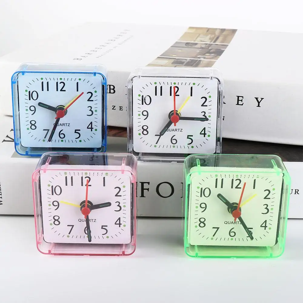 Fashion Mute Square Alarm Clock Transparent Candy Color Mini Table Desk Bedroom Clock Stably Stand Student Gift