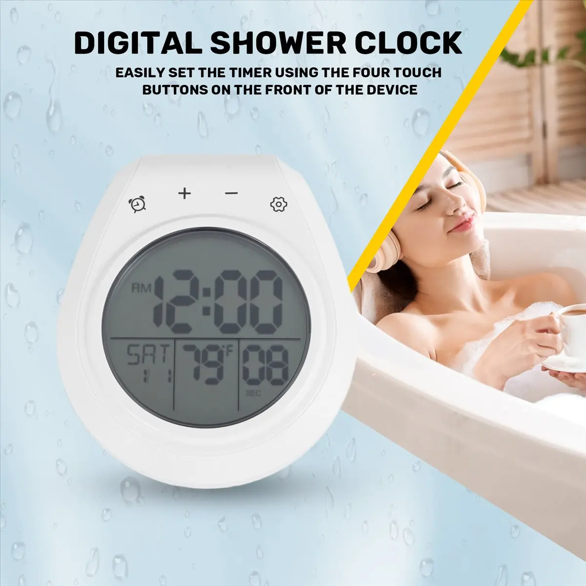 

A36R Цифровые часы для душа Водонепроницаемые, Часы с таймером для ванной комнаты, Цифровые кухонные настенные часы, ЖК-дисплей, Формат 12/24 часов