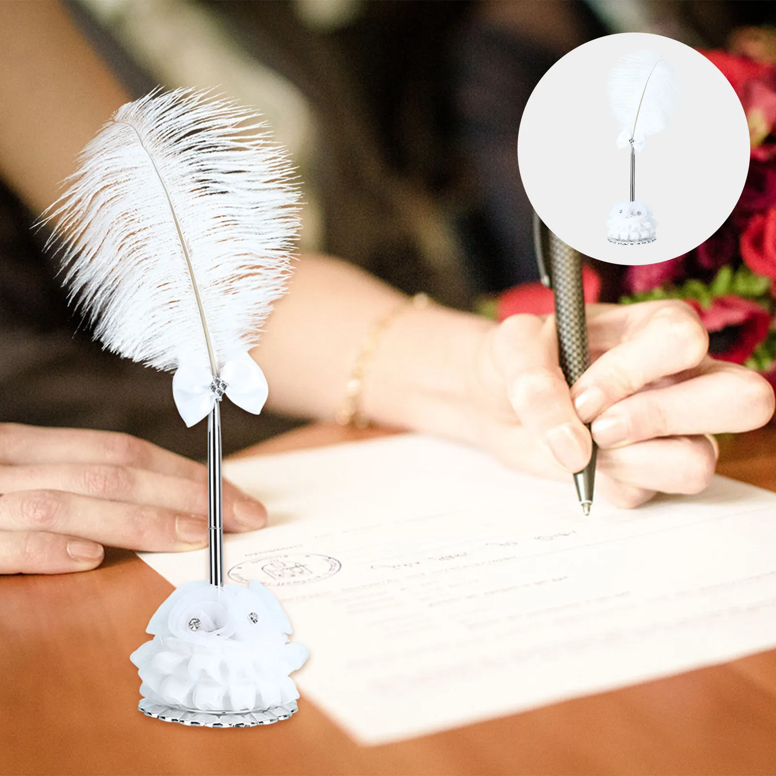 

1 Set Creative Signature Pen Wedding Supplies Party Signing Pen Rotating 360 Base Rhinestone Stainless Steel Ballpoint