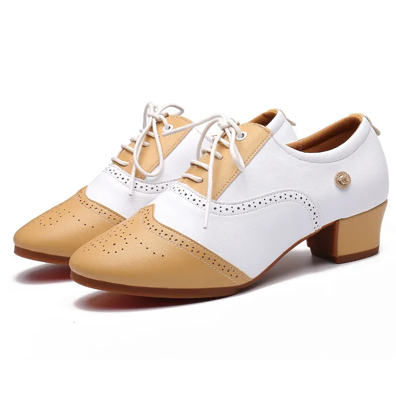 

Women Dance Shoes Latin Microfiber Upper Soft Rubber Sole Tango Jazz Salsa Ballroom Shoe Non-Slip Middle Heel Ladies Sneakers