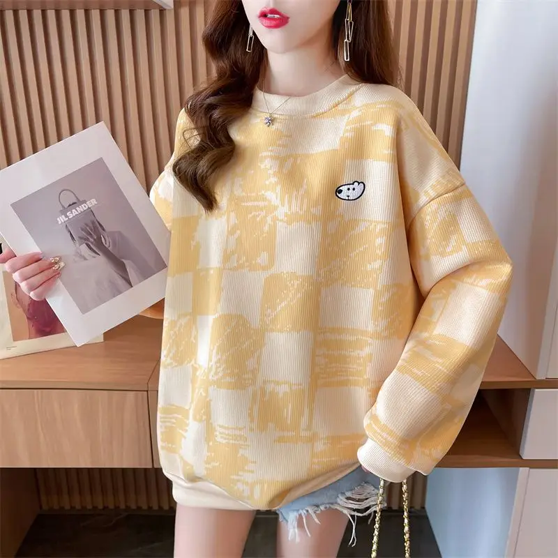 Fashion Printed Spliced Cartoon Embroidery Sweatshirts Female Clothing 2023 Winter Loose All-match Pullovers Casual Sweatshirts