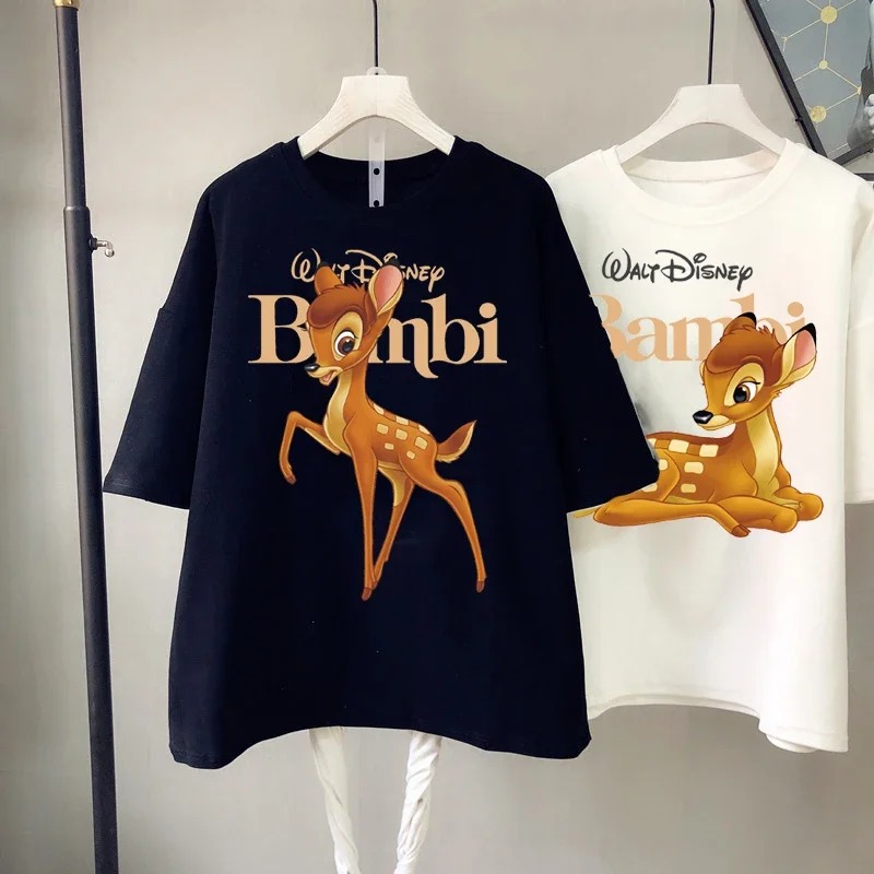 Summer Retro Fashion Kawaii Women T Shirt Disney Cute Cartoon Bambi Printed Graphic Short Sleeve T-shirt Unisex y2k Clothes Tops