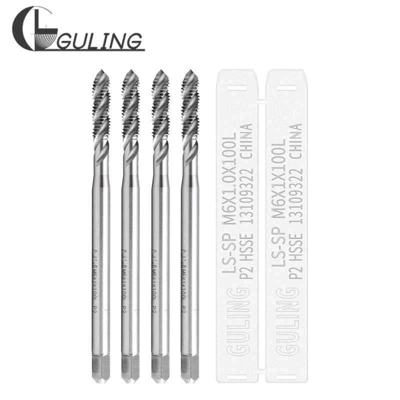 GULING HSSE-M35 JIS Standard Long Shank 100 150 MM Spiral Fluted Tap M12 M14 M16 M3 M4 M5 M6 M8 M10 Machine Screw Thread Taps