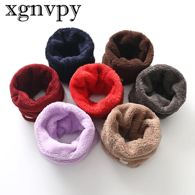 xgnvpy  Autumn and Winter New Plush Bib Children's Scarf Korean Version Thickened Baby Solid Color Plus Velvet Neck Set