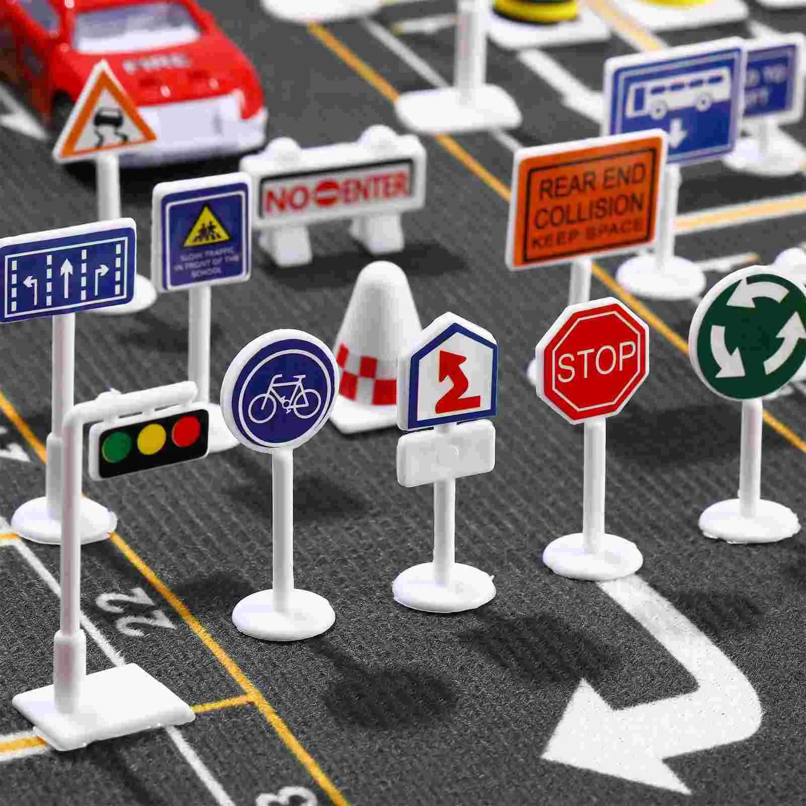 56 Pcs Barricade Toys Road Signs Prop Game Traffic Ornament Cones Construction Lights Car