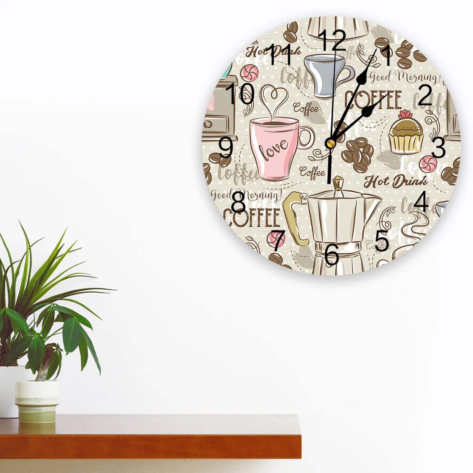 Cups Coffee Beans Cake Candy Spot Bedroom Wall Clock Large Modern Kitchen Dinning Round Wall Clocks Living Room Watch Home Decor