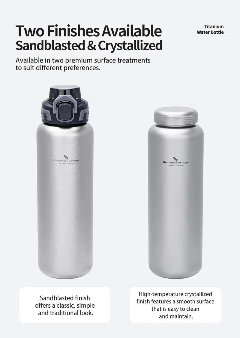 Boundless Voyage Titan-Wasserflasche 1,2L/40,6oz mit Klappdeckel/Titandeckel Leichtgewichtige Auslaufsichere Camping-Wander-Fitness-Flasche – Detail 4