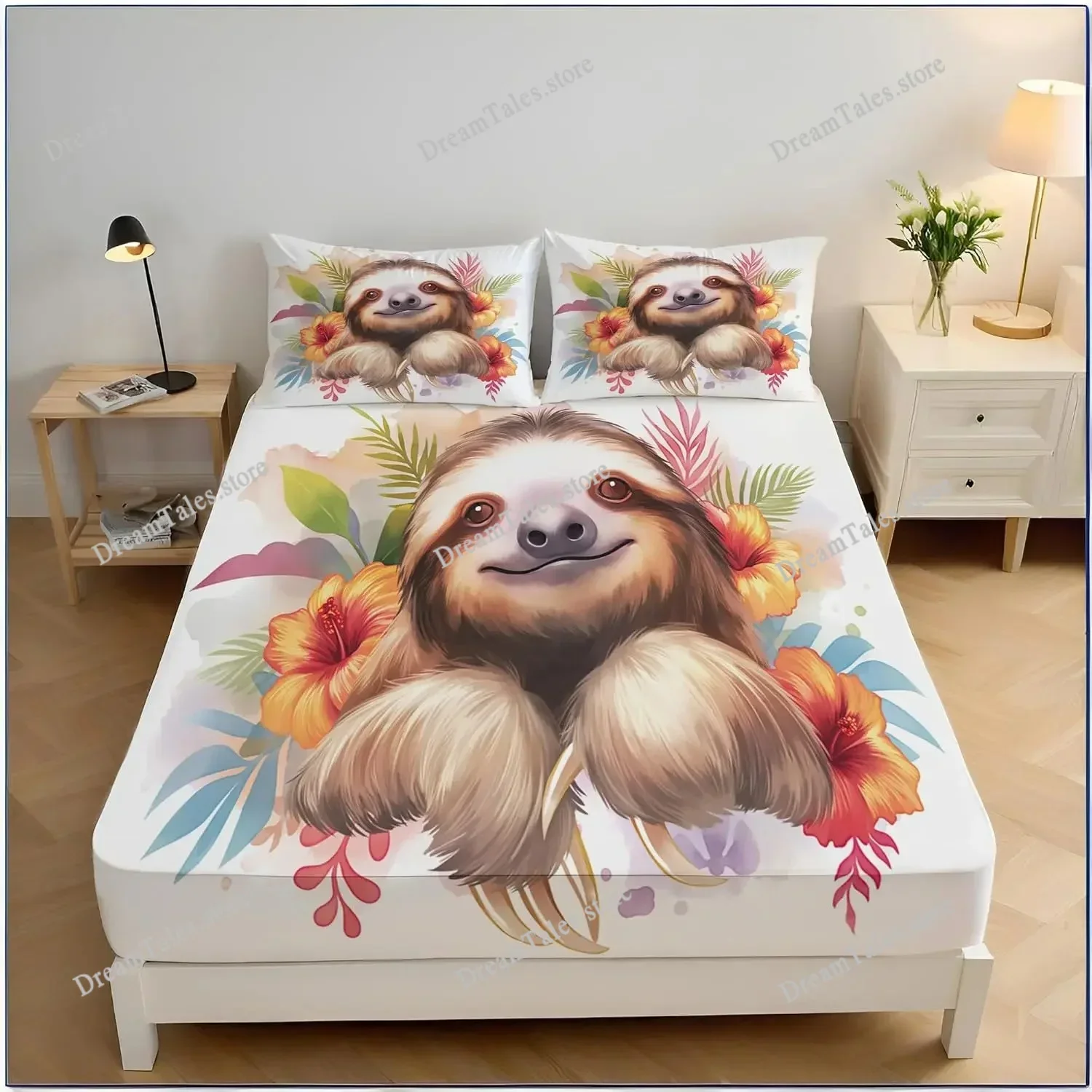 

Sloth Sunflower Fitted Sheet, Animals Bed Sheets Wrinkle Shrinkage Room Decor for Teens Boys Girls Home Textileextile369