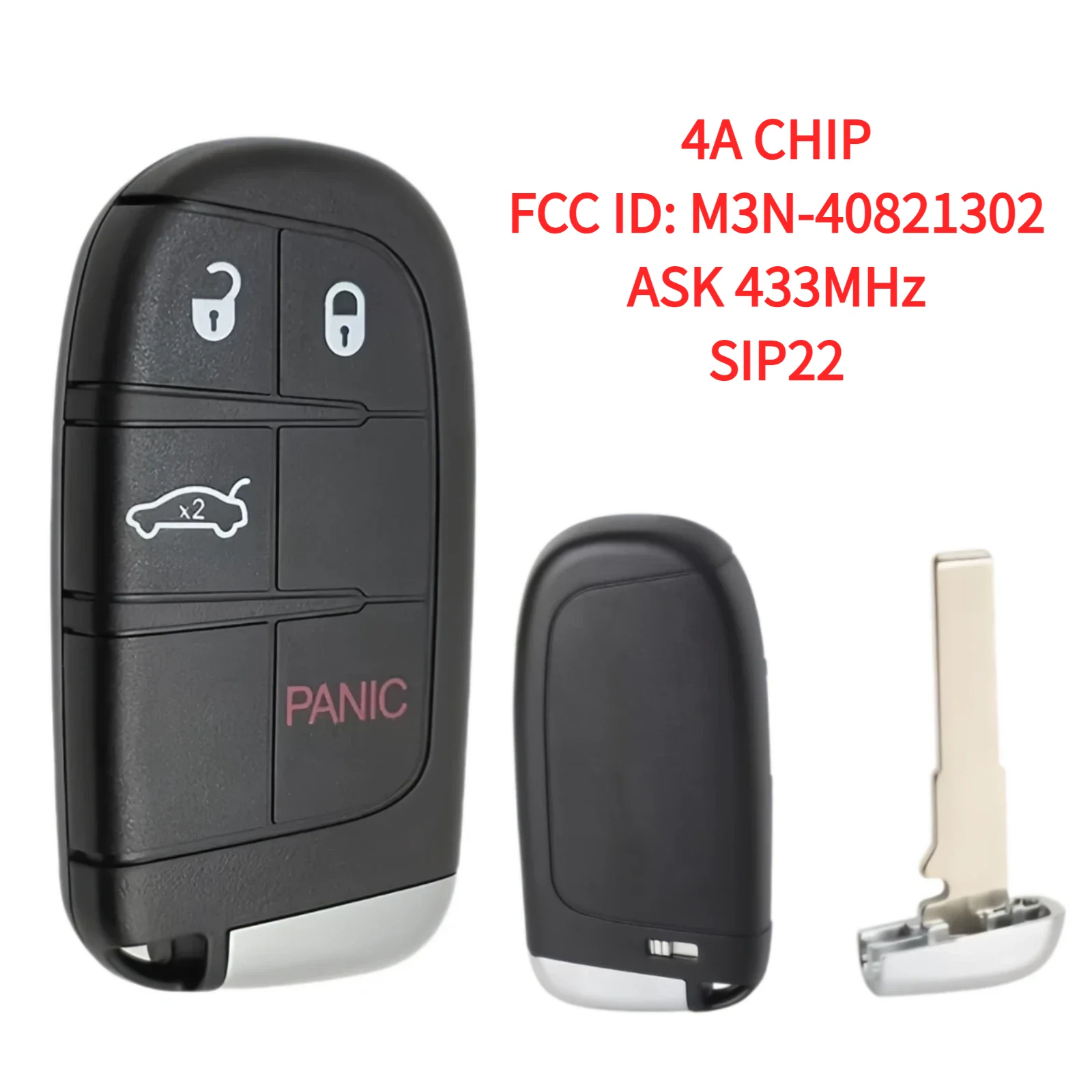 3+1 Buttons Remote Car Key ASK433MHz PCF7953M2800 HITAG AES 4A CHIP FCC ID:M3N-40821302 SIP22 blade For Chrysler/Jeep/Dodge/RAM