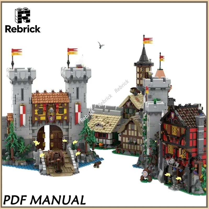 

Средневековый замок: альтернативная сборная модель MOC, детализированная модульная башня-крепость с винтажной стенной конструкцией для взрослых коллекционеров