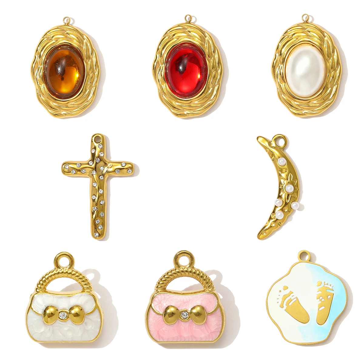3Pcs/Lot Stainless Steel Handbag Charms Baby's Feet Moon Pendants For DIY Making Necklace Earrings Jewelry Accessory Wholesale
