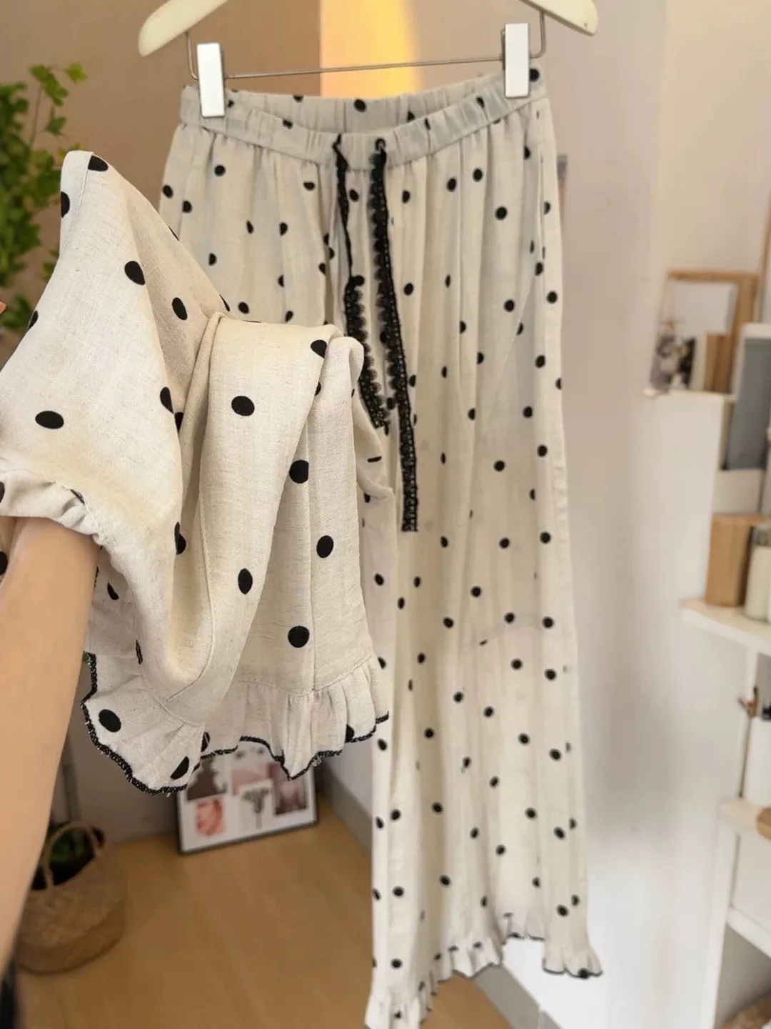 High Waist Wide Leg Cotton Linen Pants Women's Summer Thin Loose Slimming Small Size Wood Ear Look Nine Point Pants
