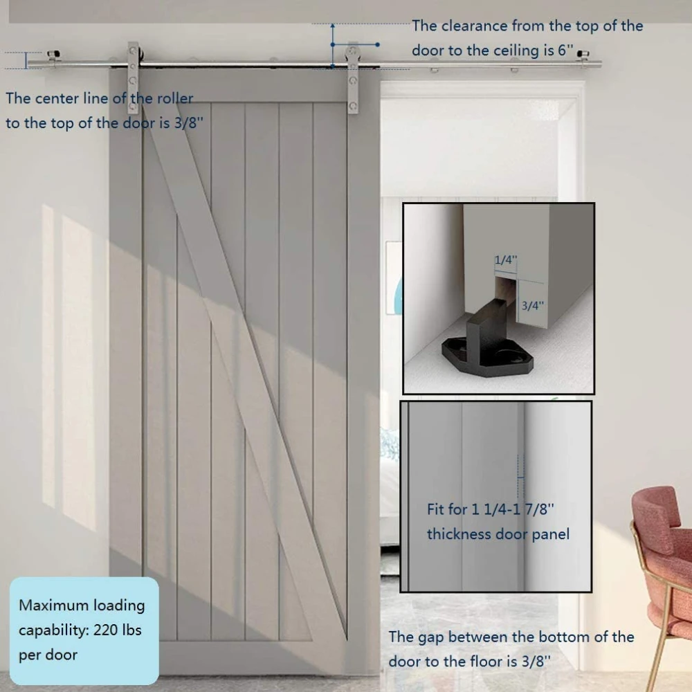 Sistema di porte scorrevoli YOUTHUA in acciaio inossidabile adatto per Kit Hardware per porte da fienile a porta singola 4-16 piedi