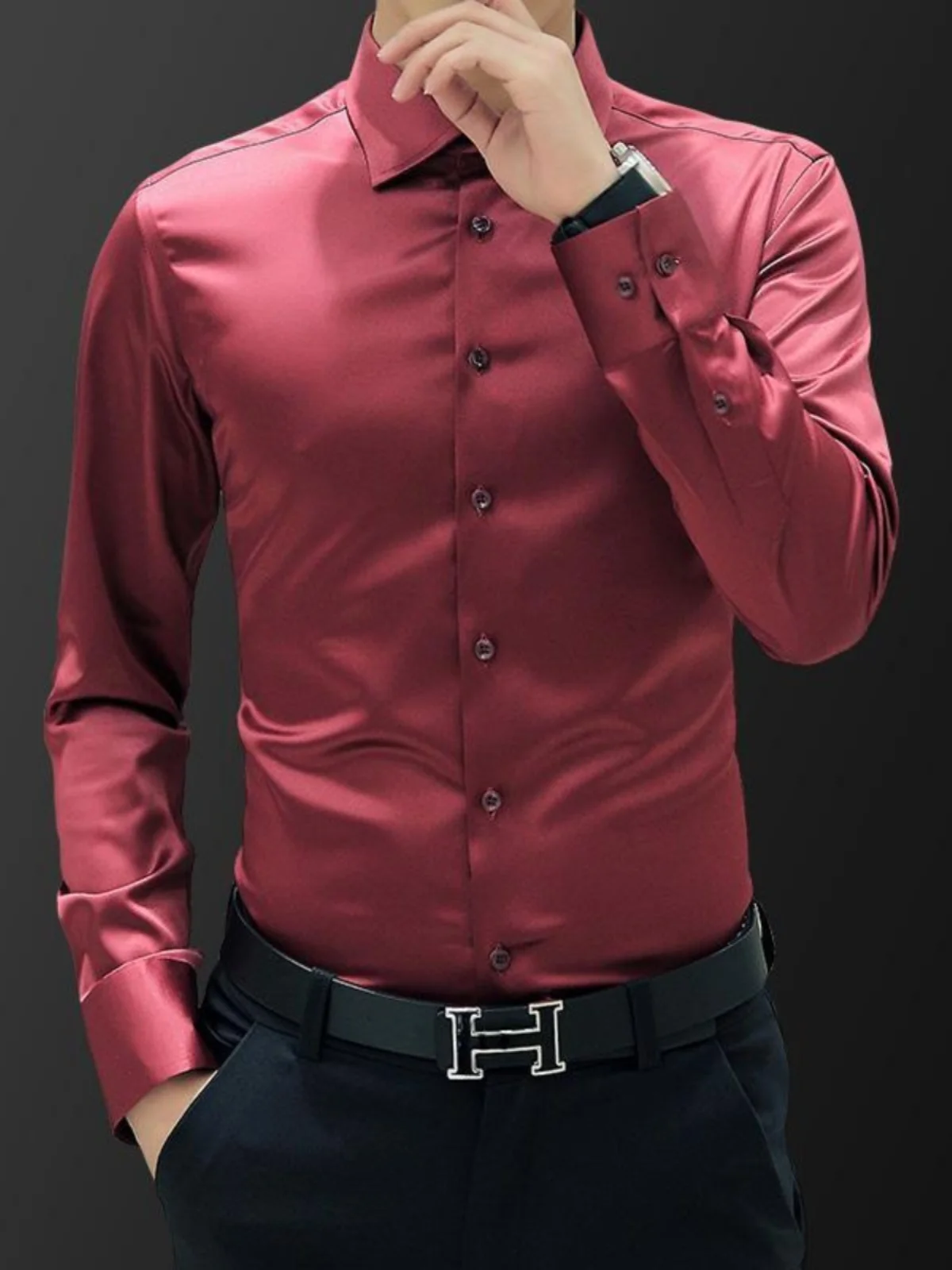 

Мужская рубашка из шелковистого хлопка с длинным рукавом, тонкая, гладкая, атласная, деловая, повседневная, универсальная, из ледяного шелка, для осеннего сезона